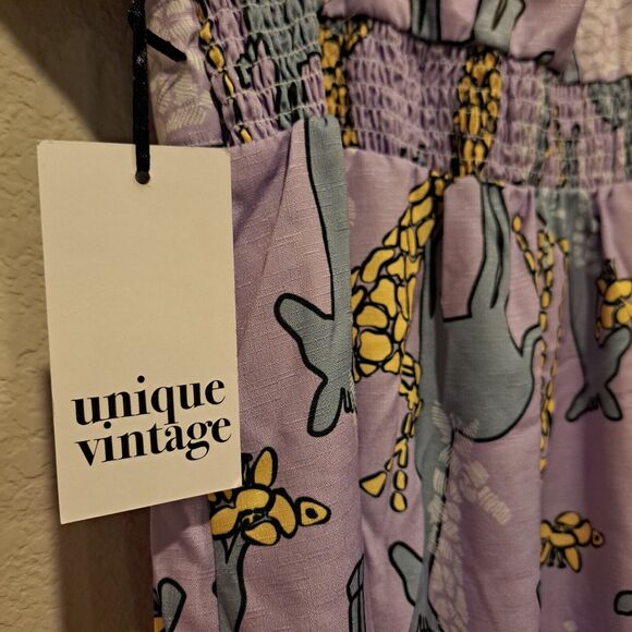 Unique Vintage Dress Purple Wild Hearts Run Free Giraffe Print Midi L 10-12 New - Picture 8 of 10